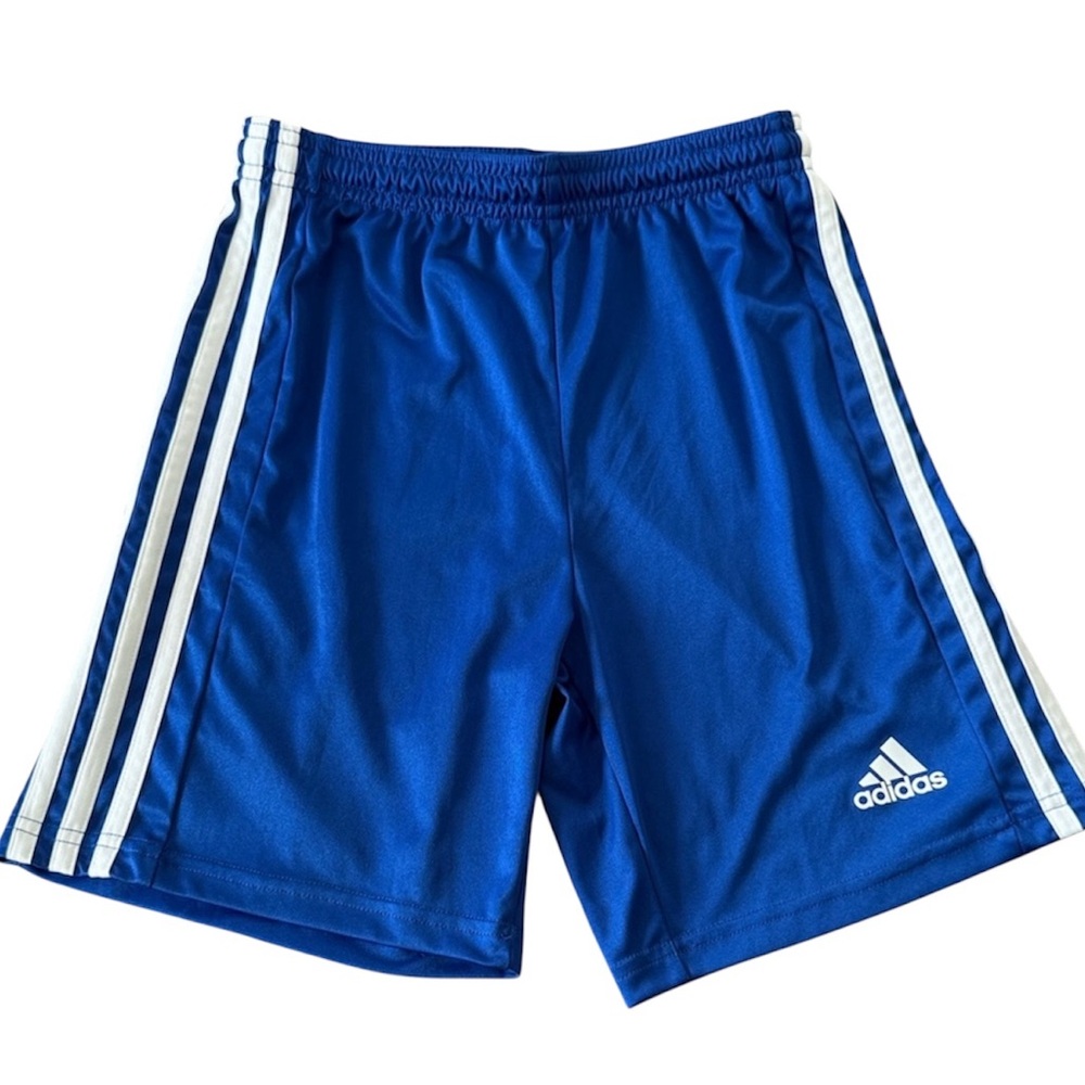 Adidas Kids Blue Sports Shorts with White Stripes Size Medium